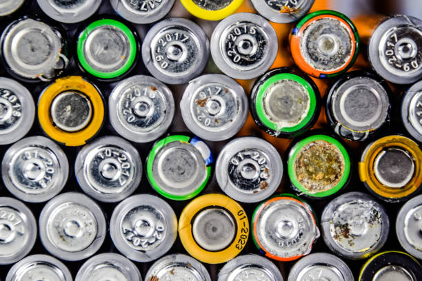 istock Salt and alkaline batteries, source of energy for portable technology. AAA and AA batteries 1129383082