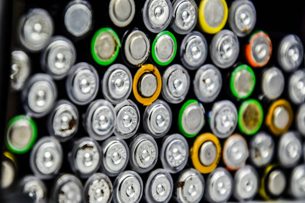 istock Salt and alkaline batteries, source of energy for portable technology. AAA and AA batteries 1129383096