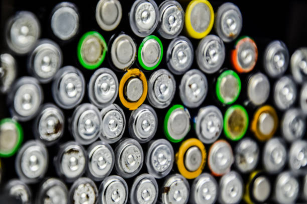 istock Salt and alkaline batteries, source of energy for portable technology. AAA and AA batteries 1129383103