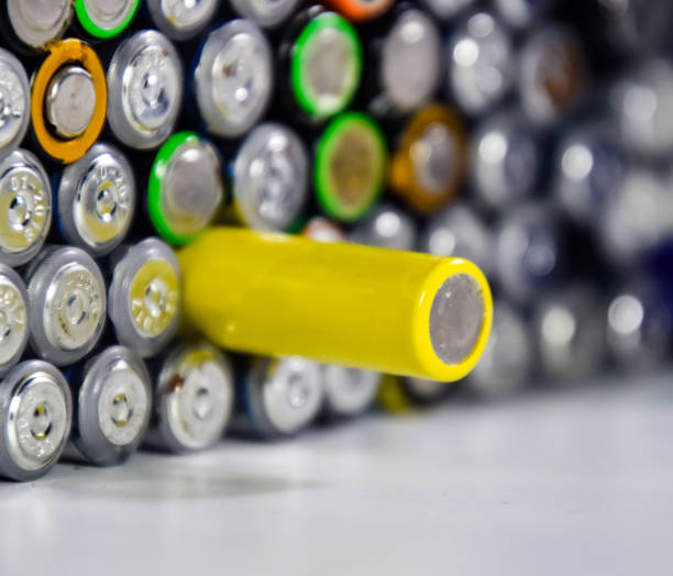 istock Salt and alkaline batteries, source of energy for portable technology. AAA and AA batteries 1129383109