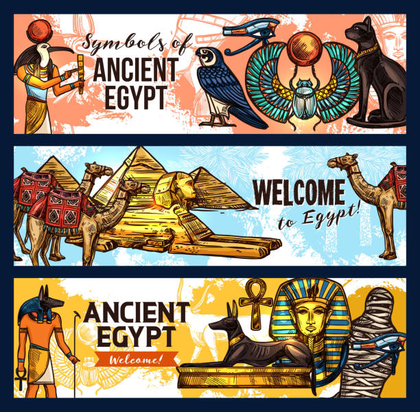 ilustrações de stock, clip art, desenhos animados e ícones de ancient egypt banners, tourism and travel - luxor