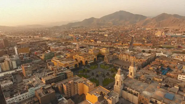 Photo of Oil paint panoramic aerial view of Lima, Peru Plaza de Armas