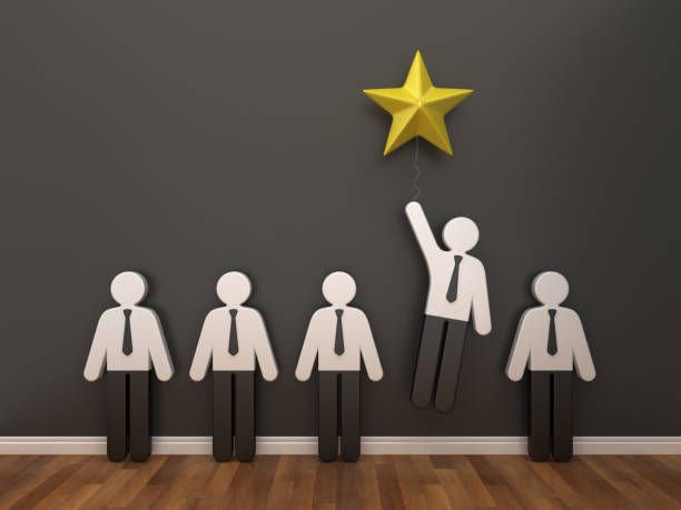 pictogram business people with star in room - 3d rendering - three dimensional shape men friendship occupation foto e immagini stock