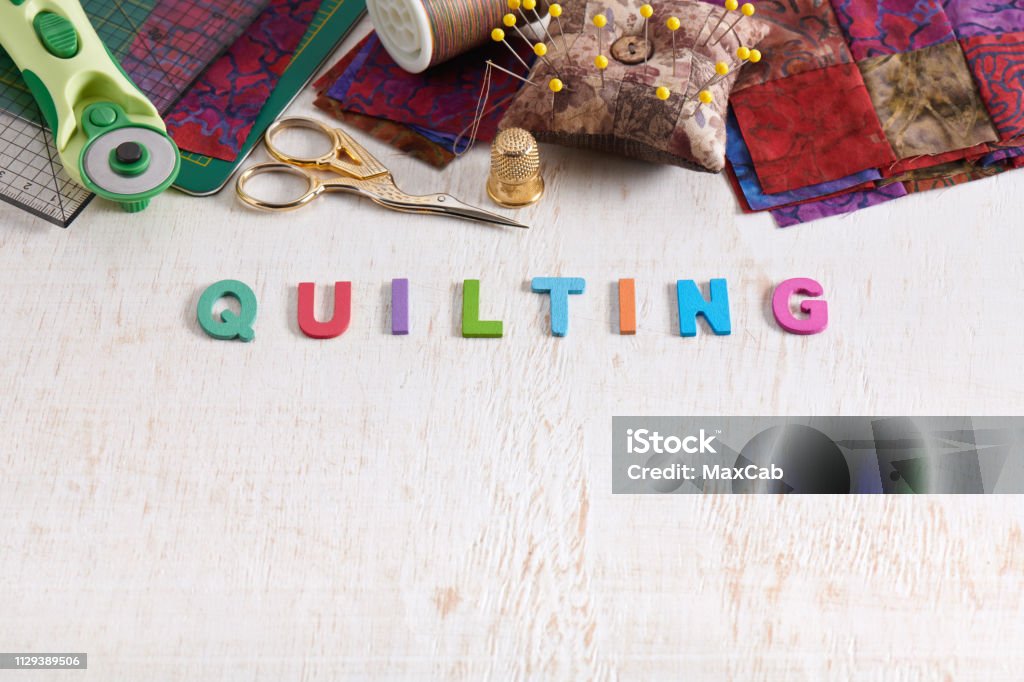 Wooden Letters Consisting To The Word Quilting Accessories For Quilting  Above The Word Space For Text Stock Photo - Download Image Now - iStock