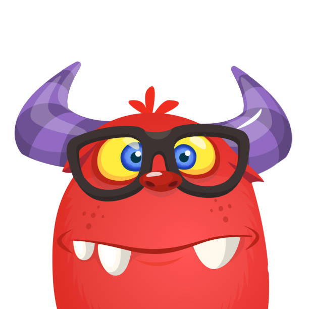 Funny cartoon monster nerd wearing eyeglasses Funny cartoon monster nerd wearing eyeglasses red spectacles stock illustrations