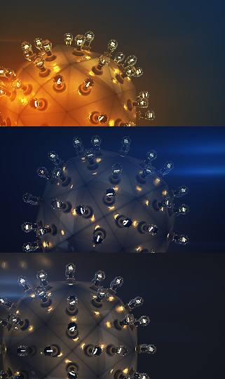 istock Metalic sphere with incandescent light bulbs set of 3D render illustrations 1129391836