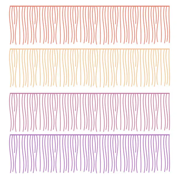 Vector illustration of Fringe rows vector garments component. Brush border tassel, trim