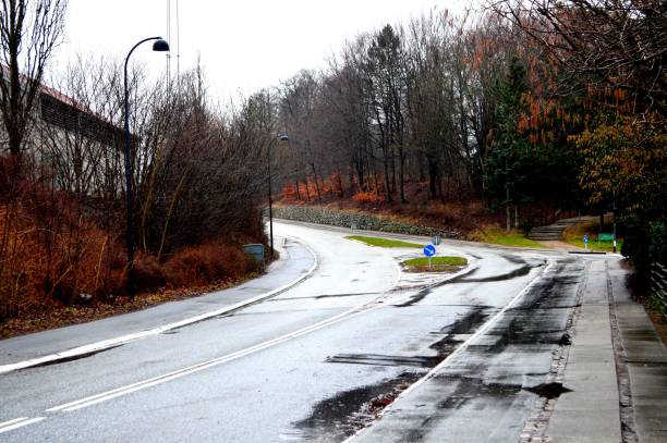 istock Empty street on a rainy day 1129397000