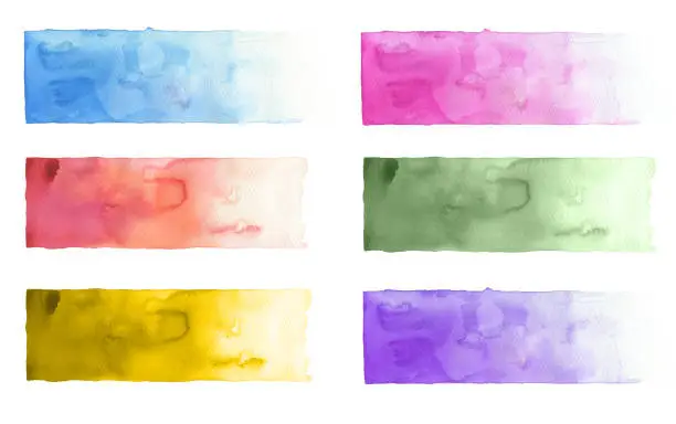 Photo of Collection of watercolor line brush strokes. Isolated on white.