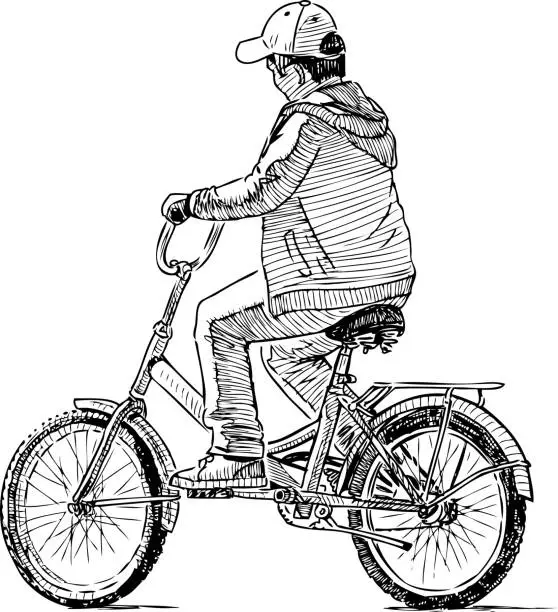 Vector illustration of Sketch of a teen boy riding a bicycle