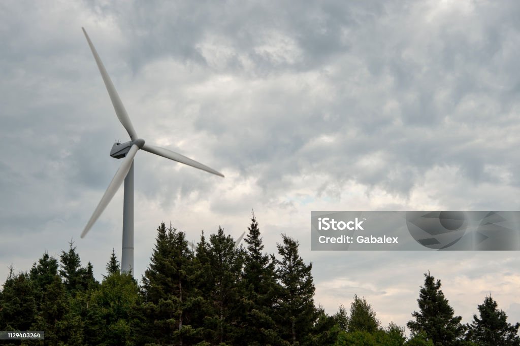 wind turbine Gaspésie wind turbine in Canada Forest Stock Photo