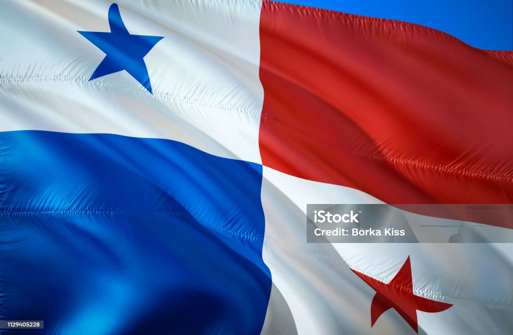 Bandera de Panamá. diseño de la bandera 3D que agita. El símbolo nacional de Panamá, renderizado 3D. El símbolo nacional de fondo de pantalla de Panamá. América del sur bandera 3D cinta, papel pintado, Fondo de patrón "n - Foto de stock de América del Sur libre de derechos
