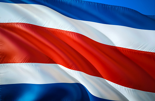 Bandera de Costa Rica. diseño de la bandera 3D que agita. El símbolo nacional de Costa Rica, renderizado 3D. El símbolo nacional de fondos de pantalla de fondo de Costa Rica. América del sur bandera 3D cinta, papel pintado, Fondo de patrón 