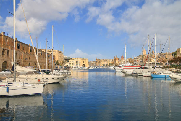 istock Malta island harbor with moored yachts and boats. 1129408377