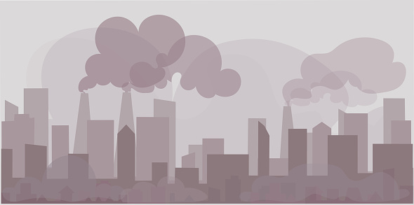 Landscape background Air pollution in the city.Outside the building, toxic smoke exceeds the standard.Concept flat style vector illustration environmental impact.-EPS10
