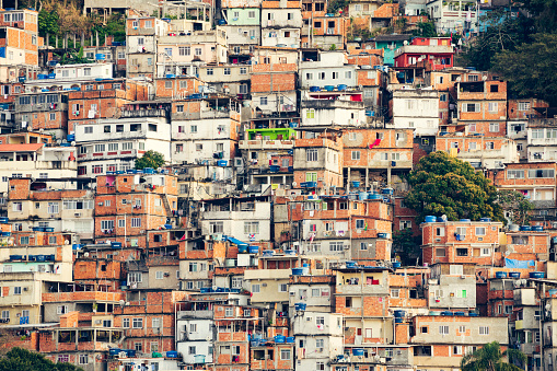 Densely packed housing on hillside in Rio de Janeiro