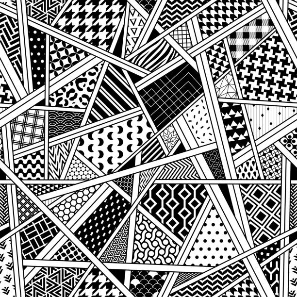 A bit of everything Maximalist seamless pattern. Over 50 patterns in one. EPS10 vector illustration, global colors, easy to modify. black and white cheetah print stock illustrations