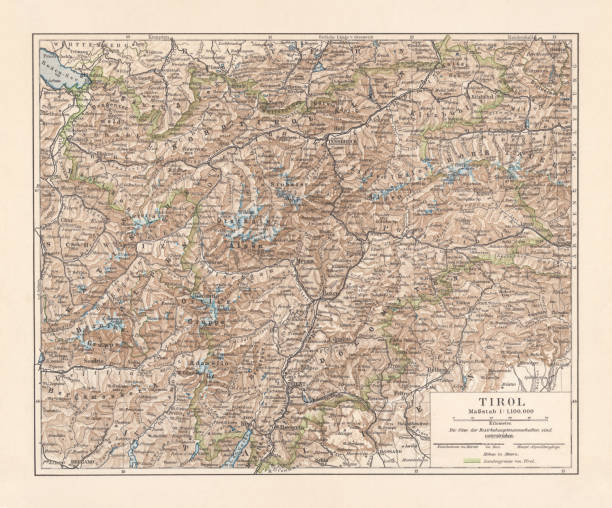 тироль, исторический регион австрии и италии, литография, опубликованная в 1897 году - ötztal alps stock illustrations