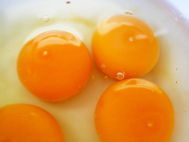 istock Close-up of egg yolks in white bowl 1129413606