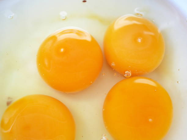 istock Close-up of egg yolks in white bowl 1129413608