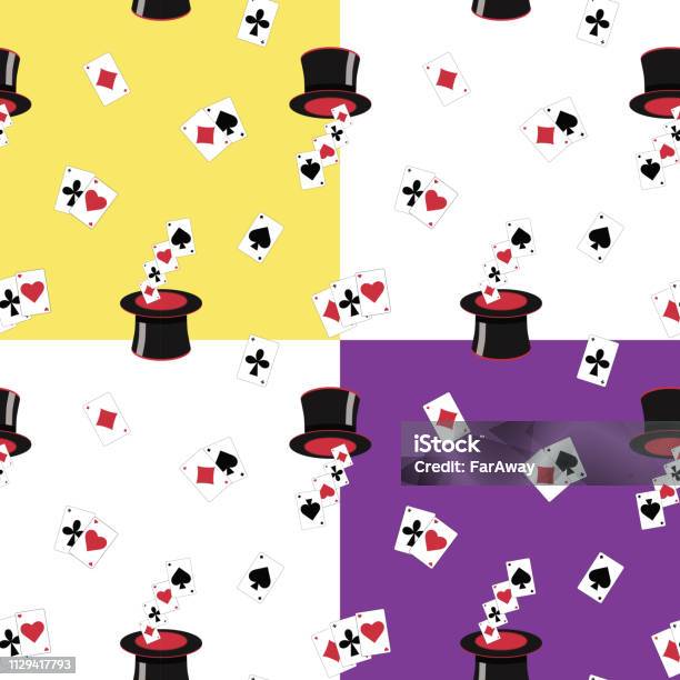 Magic Show Background Pattern Four Seamless Magic Show Patterns On 4 Different Backgrounds Yellow ...