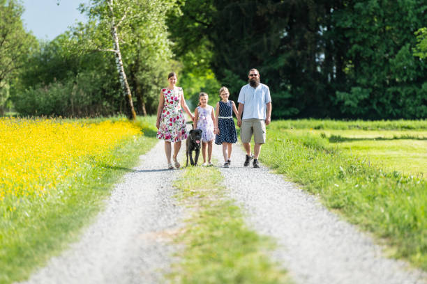 istock Family walking outdoors with the dog 1129419655