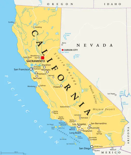 Vector illustration of California, United States, political map
