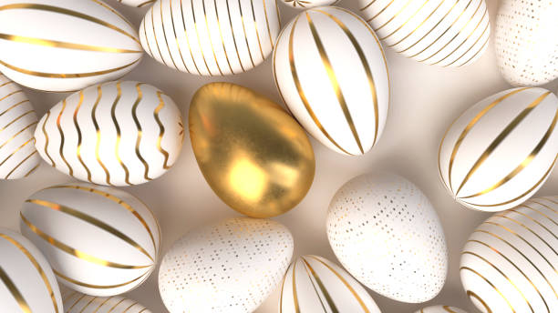 Happy Easter Luxury background with golden and white eggs