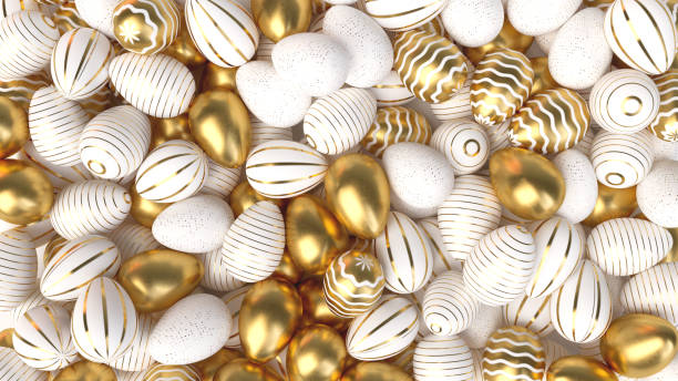 istock Happy Easter Luxury background with golden and white eggs 1129420900