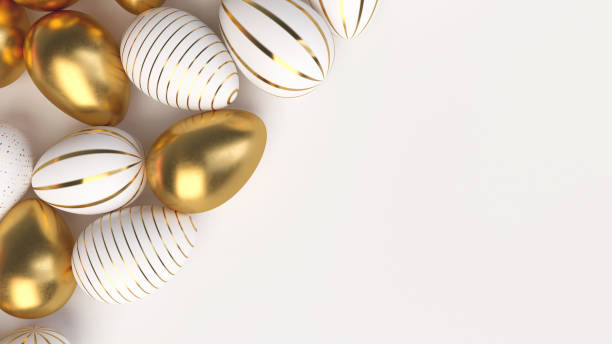 istock Happy Easter Luxury background with golden and white eggs 1129420905