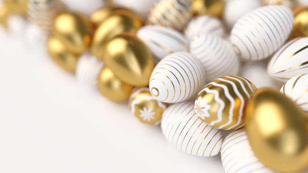 istock Happy Easter Luxury background with golden and white eggs 1129420909
