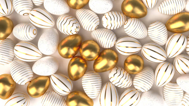 istock Happy Easter Luxury background with golden and white eggs 1129420926