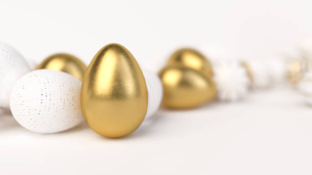 istock Happy Easter Luxury background with golden and white eggs 1129420944