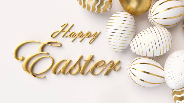 istock Happy Easter Luxury background with golden and white eggs 1129420948