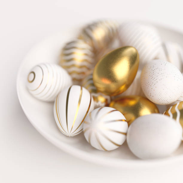 istock Happy Easter Luxury background with golden and white eggs 1129420977