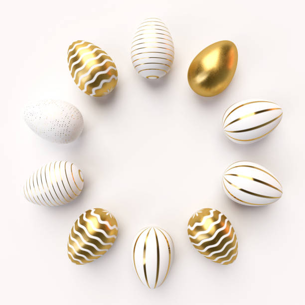 istock Happy Easter Luxury background with golden and white eggs 1129421389