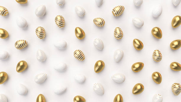 istock Happy Easter Luxury background with golden and white eggs 1129421508
