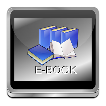decorative glossy silver blue e-book button - 3D illustration