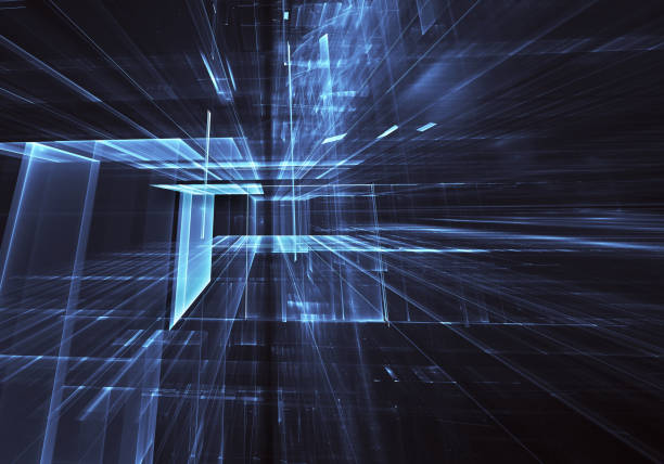 istock Abstract 3D fractal background, 3D illustration. Virtual Neon City 1129425287