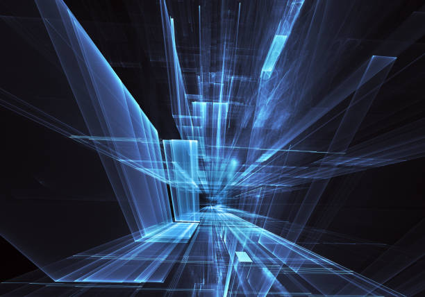 istock Abstract 3D fractal background, 3D illustration. Virtual Neon City 1129425332
