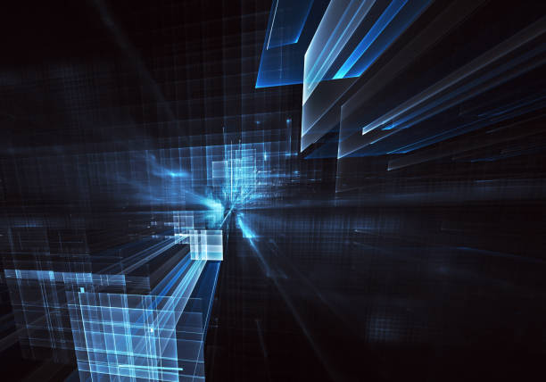 istock Abstract 3D fractal background, 3D illustration. Virtual Neon City 1129425354