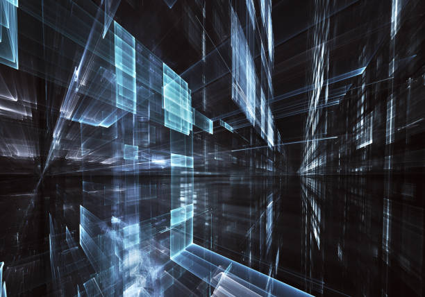 istock Abstract 3D fractal background, 3D illustration. Virtual Neon City 1129425456