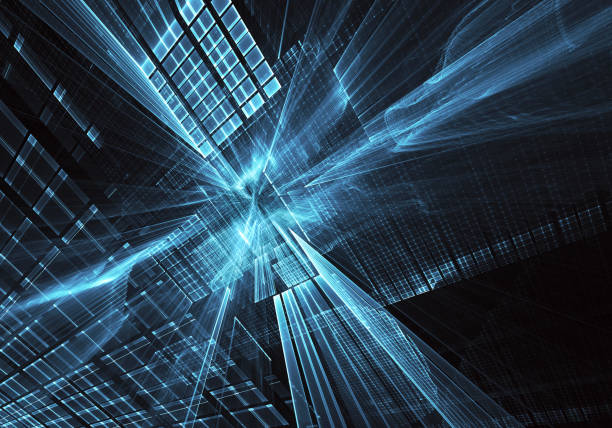 istock Abstract 3D fractal background, 3D illustration. Virtual Neon City 1129425487