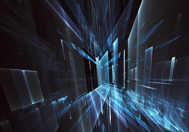 istock Abstract 3D fractal background, 3D illustration. Virtual Neon City 1129425569