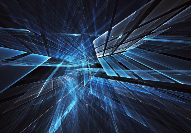 istock Abstract 3D fractal background, 3D illustration. Virtual Neon City 1129425582