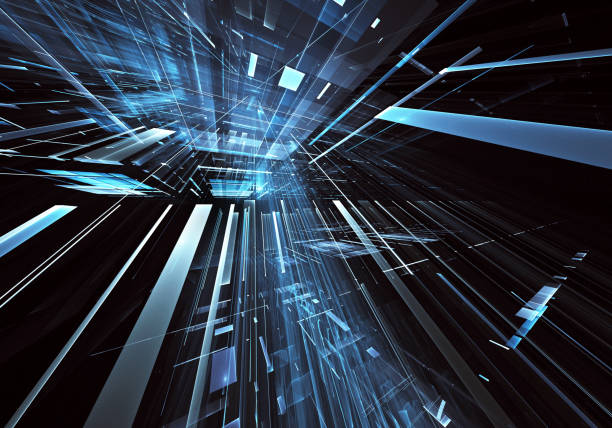 istock Abstract 3D fractal background, 3D illustration. Virtual Neon City 1129425586