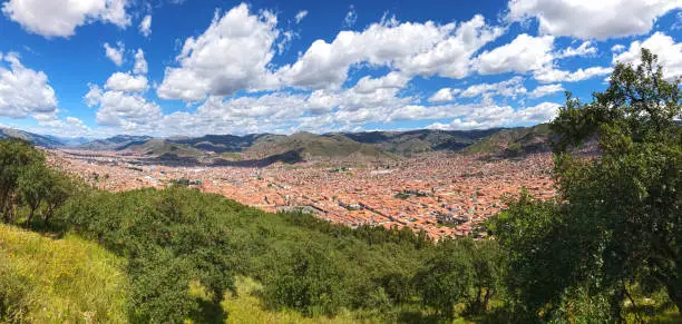 General view of the city of Cuzco, Peru, panoramic angle depicting city landscape
