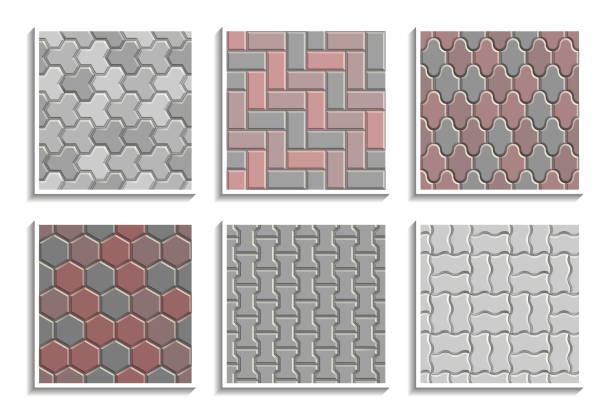 Set of seamless pavement textures. Vector repeating patterns of street tiles Set of seamless pavement textures. Vector repeating patterns of street tiles concrete symbols stock illustrations