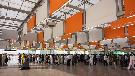 International departure hall of the new International Airport Islamabad, Pakistan, opened May 2018