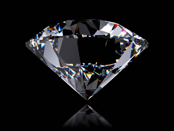 istock Clear round cut diamond on black glossy background 1129432069